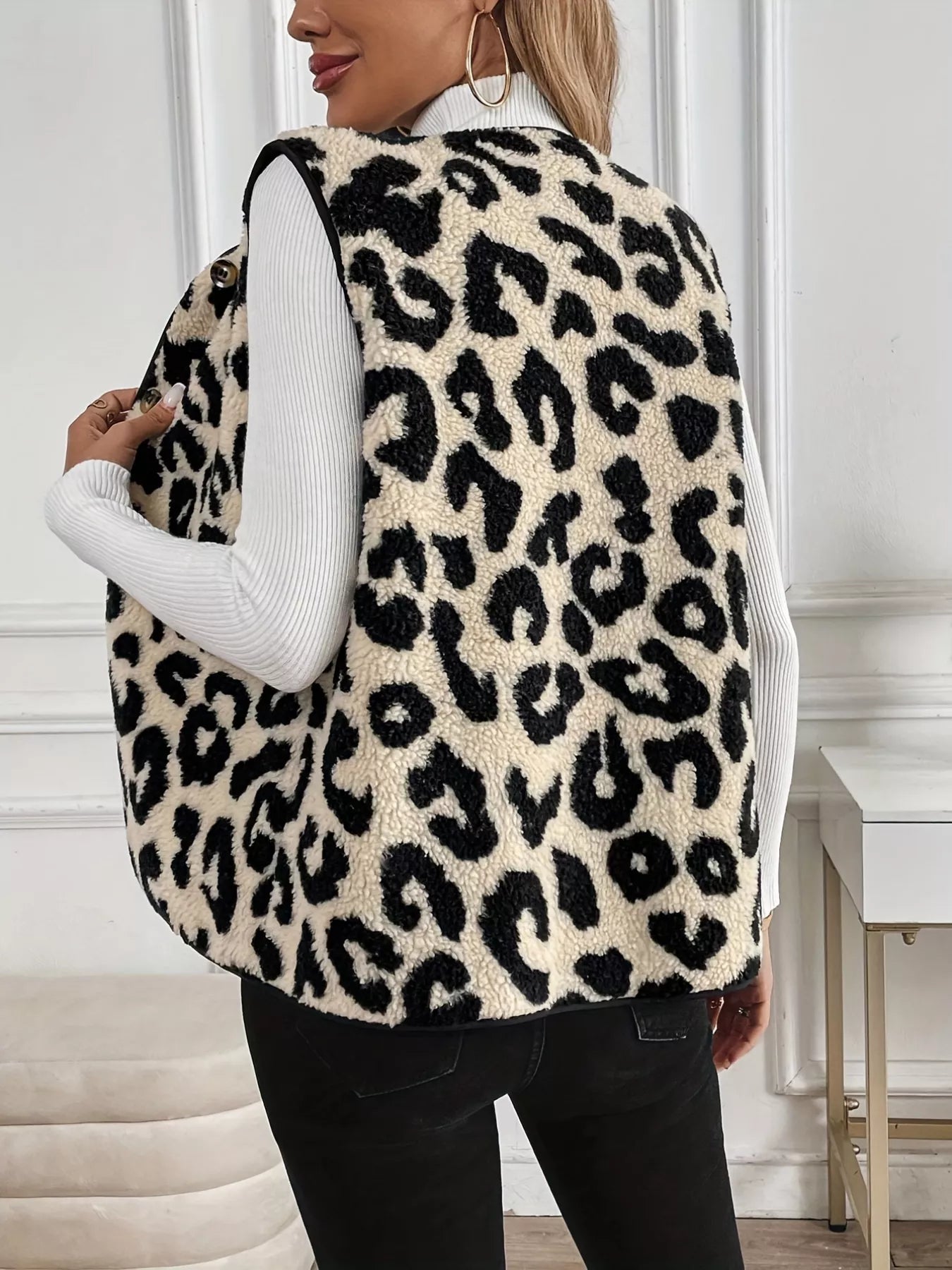 Fashorio Vests Leopard Sherpa Vest Coat