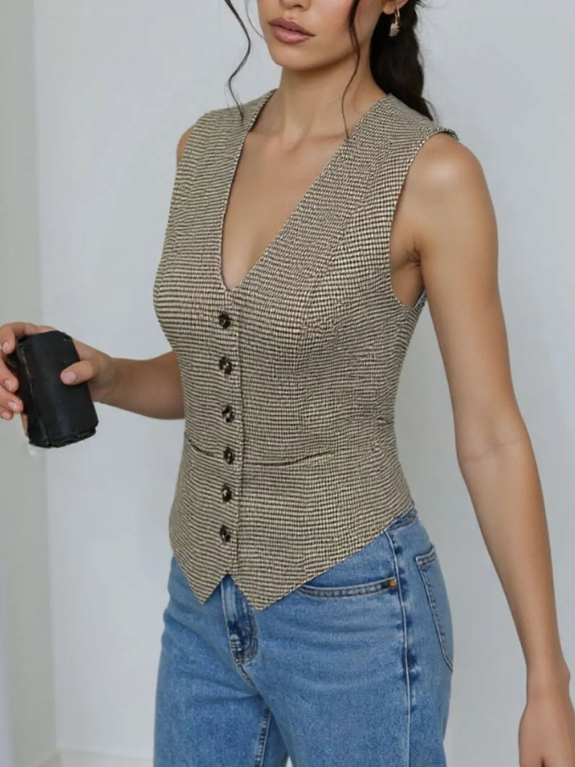 Fashorio Vests Mocha / S Plaid Button Down Vest