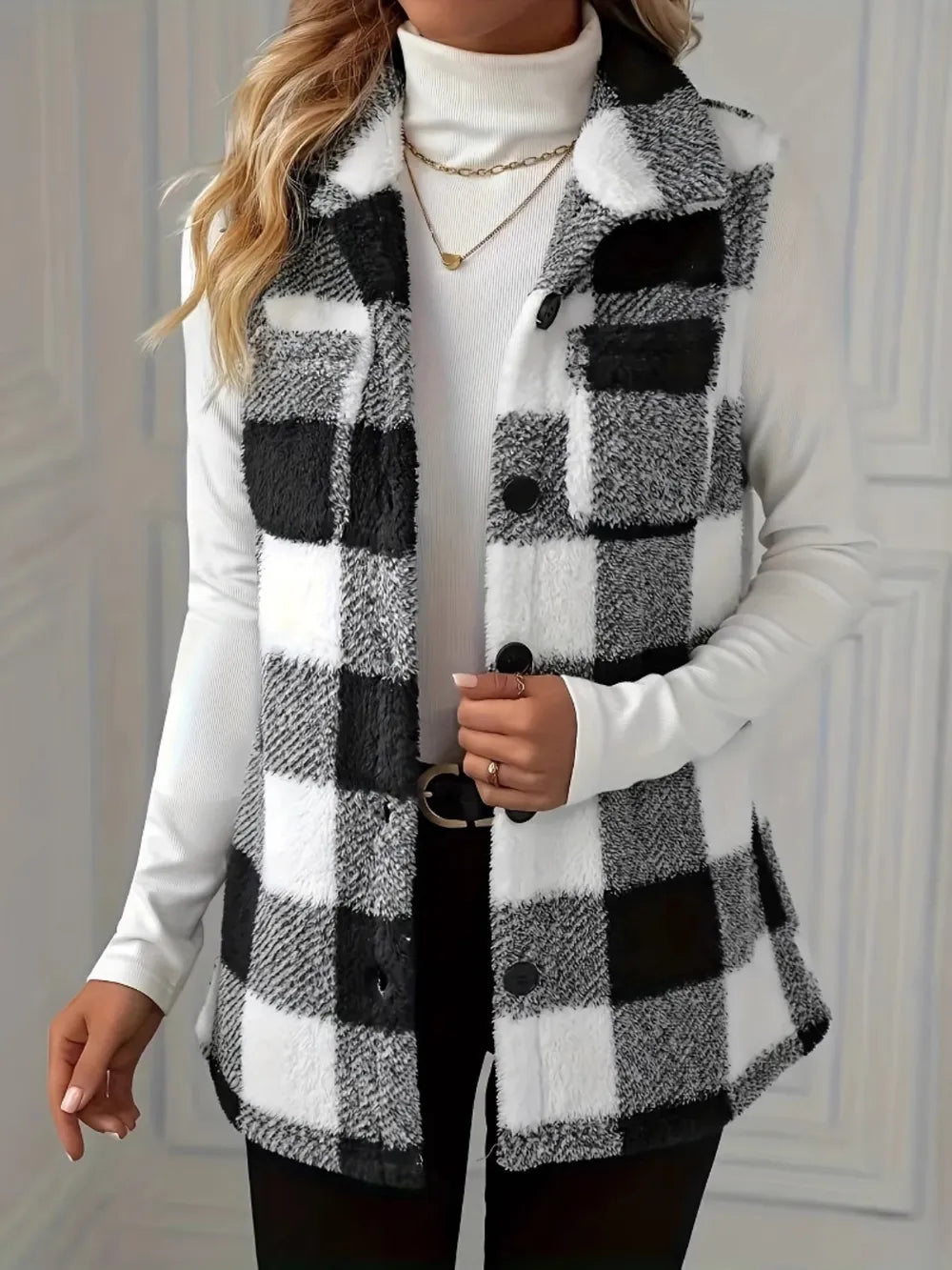 Fashorio Vests Plaid Button Up Vest Coat