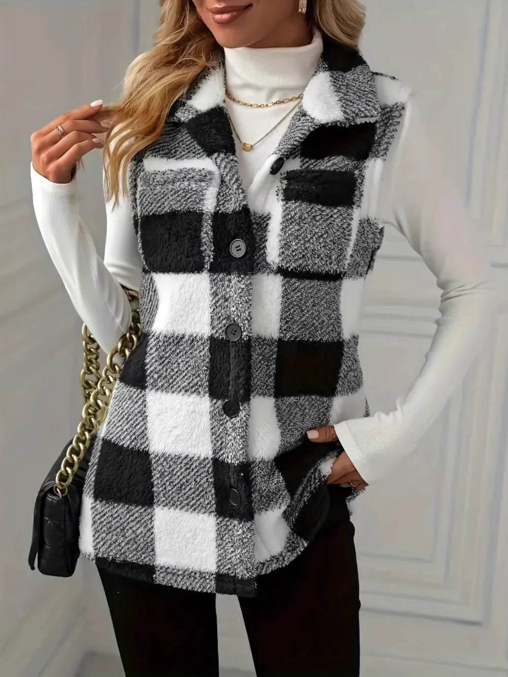 Fashorio Vests Plaid Button Up Vest Coat