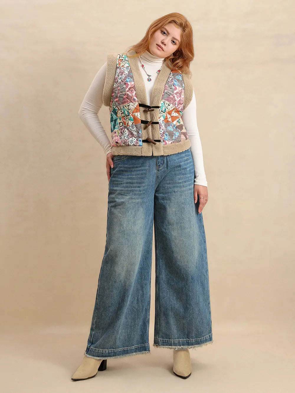 Fashorio Vests Plus Size Printed Sherpa Vest Coat