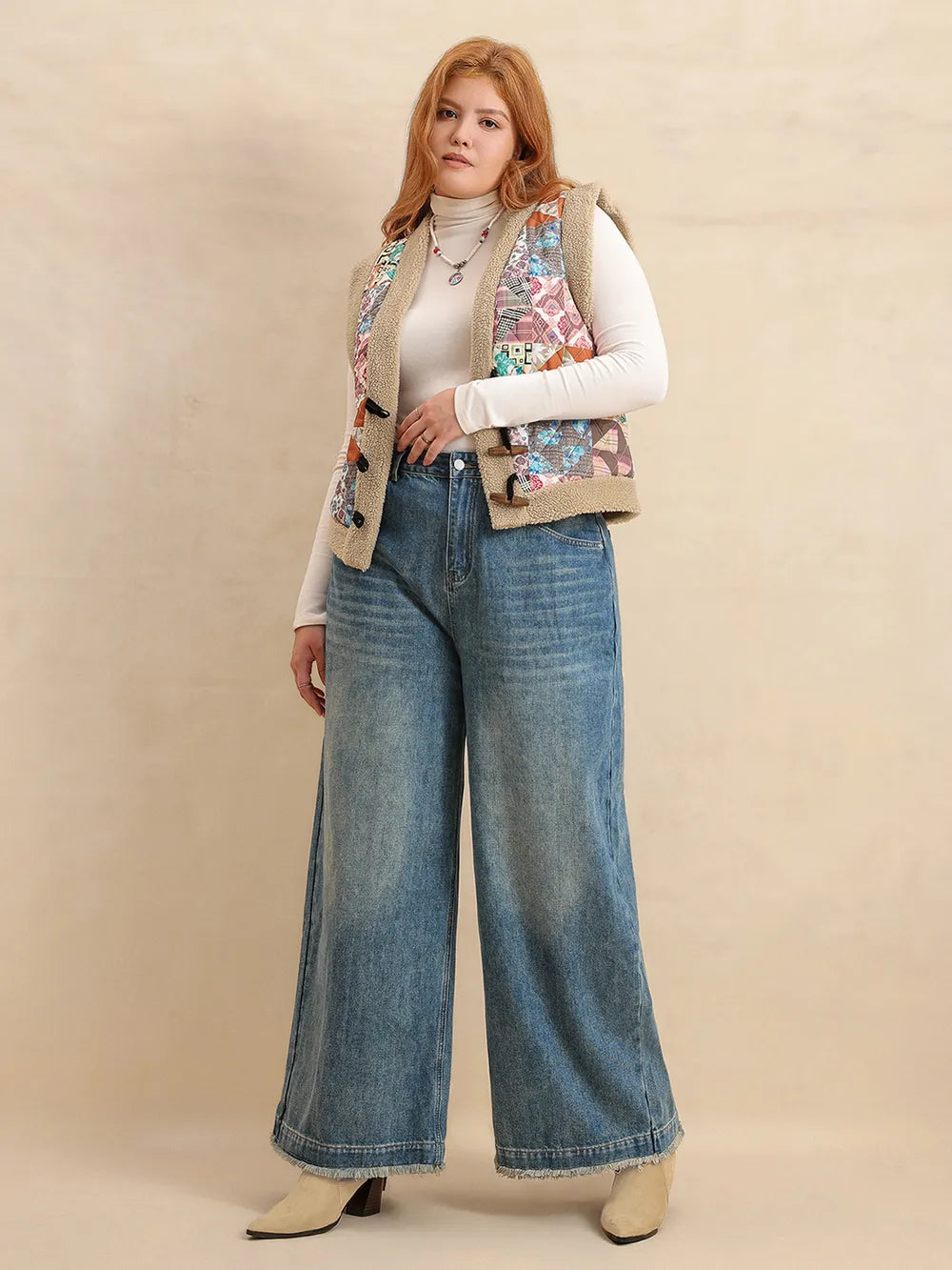 Fashorio Vests Plus Size Printed Sherpa Vest Coat