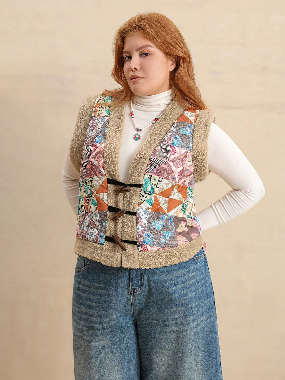 Fashorio Vests Plus Size Printed Sherpa Vest Coat