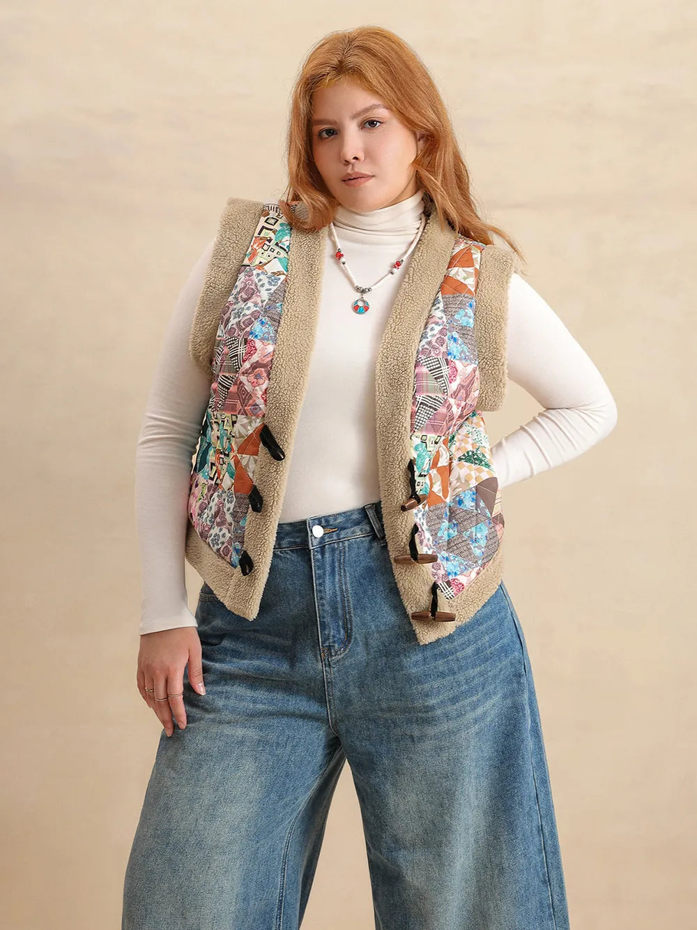 Fashorio Vests Plus Size Printed Sherpa Vest Coat