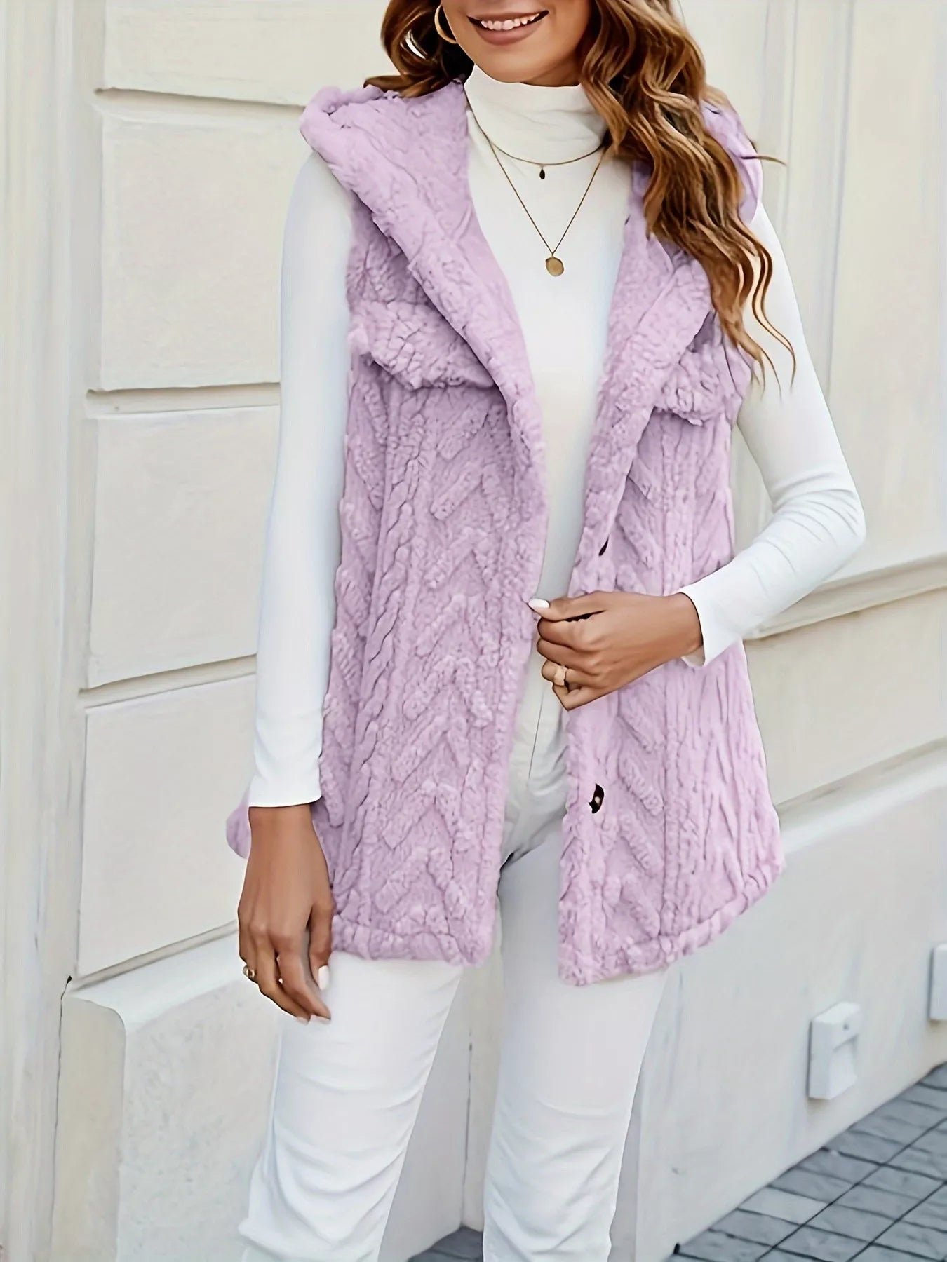 Fashorio Vests Purple / S Button-Front Hooded Vest Coat