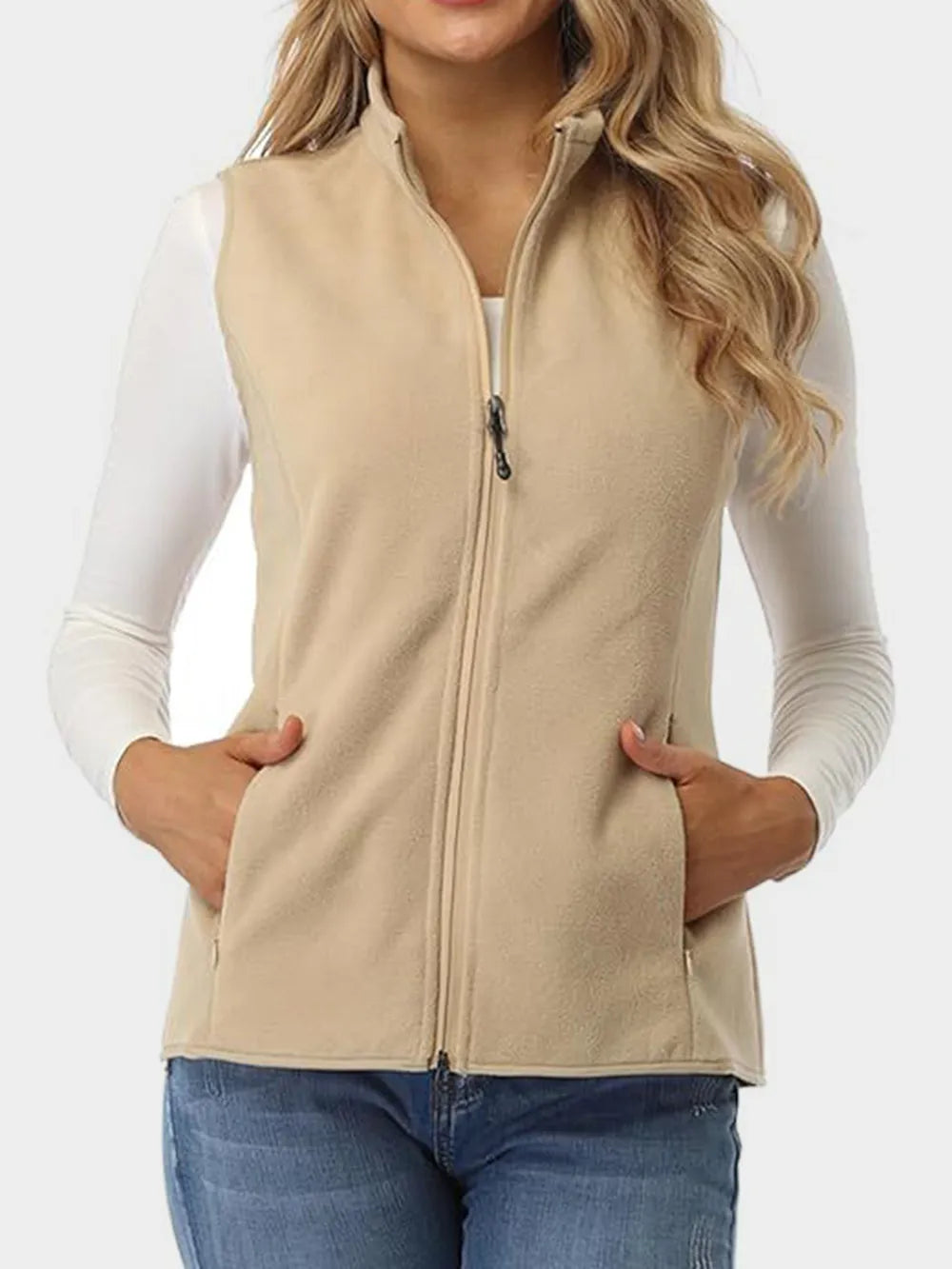 Fashorio Vests Tan / S Zip Up Turtleneck Vest with Pockets