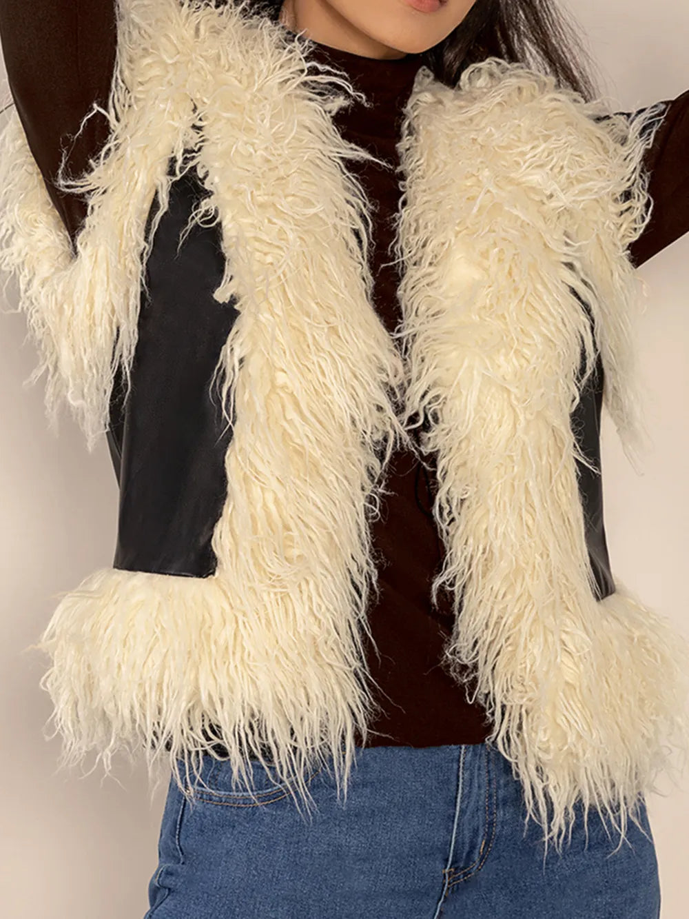 Fashorio Vests Tied Fringe Contrast Vest