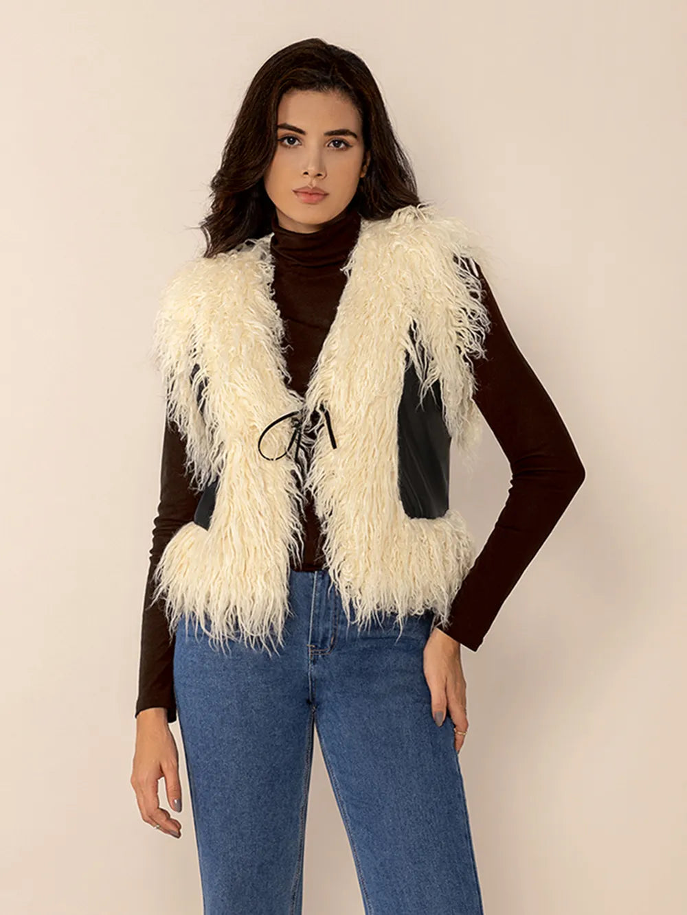 Fashorio Vests Tied Fringe Contrast Vest