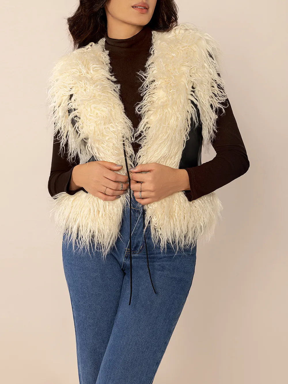 Fashorio Vests Tied Fringe Contrast Vest