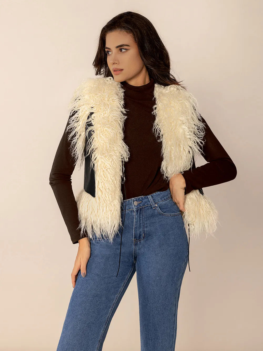 Fashorio Vests Tied Fringe Contrast Vest