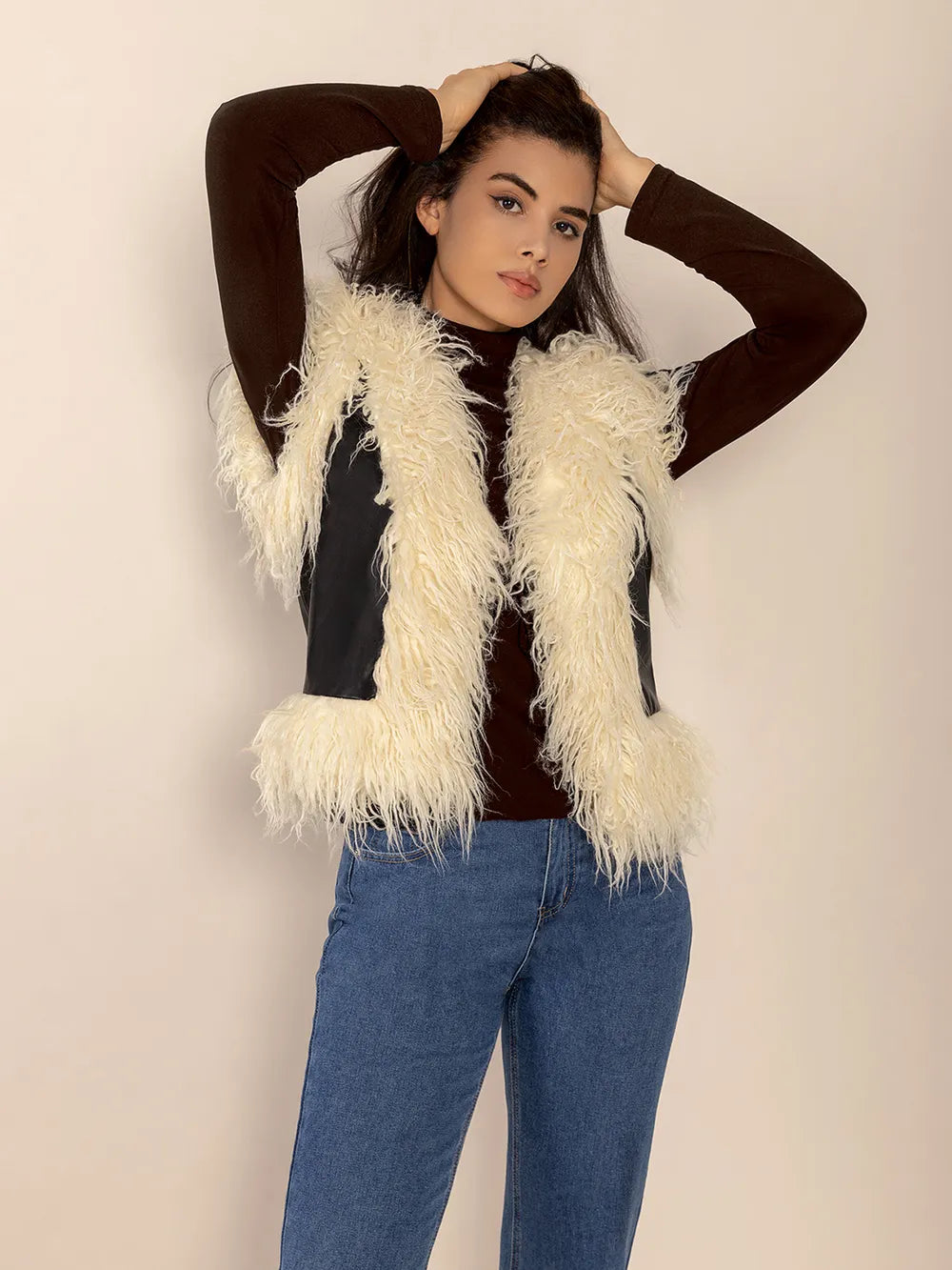 Fashorio Vests Tied Fringe Contrast Vest