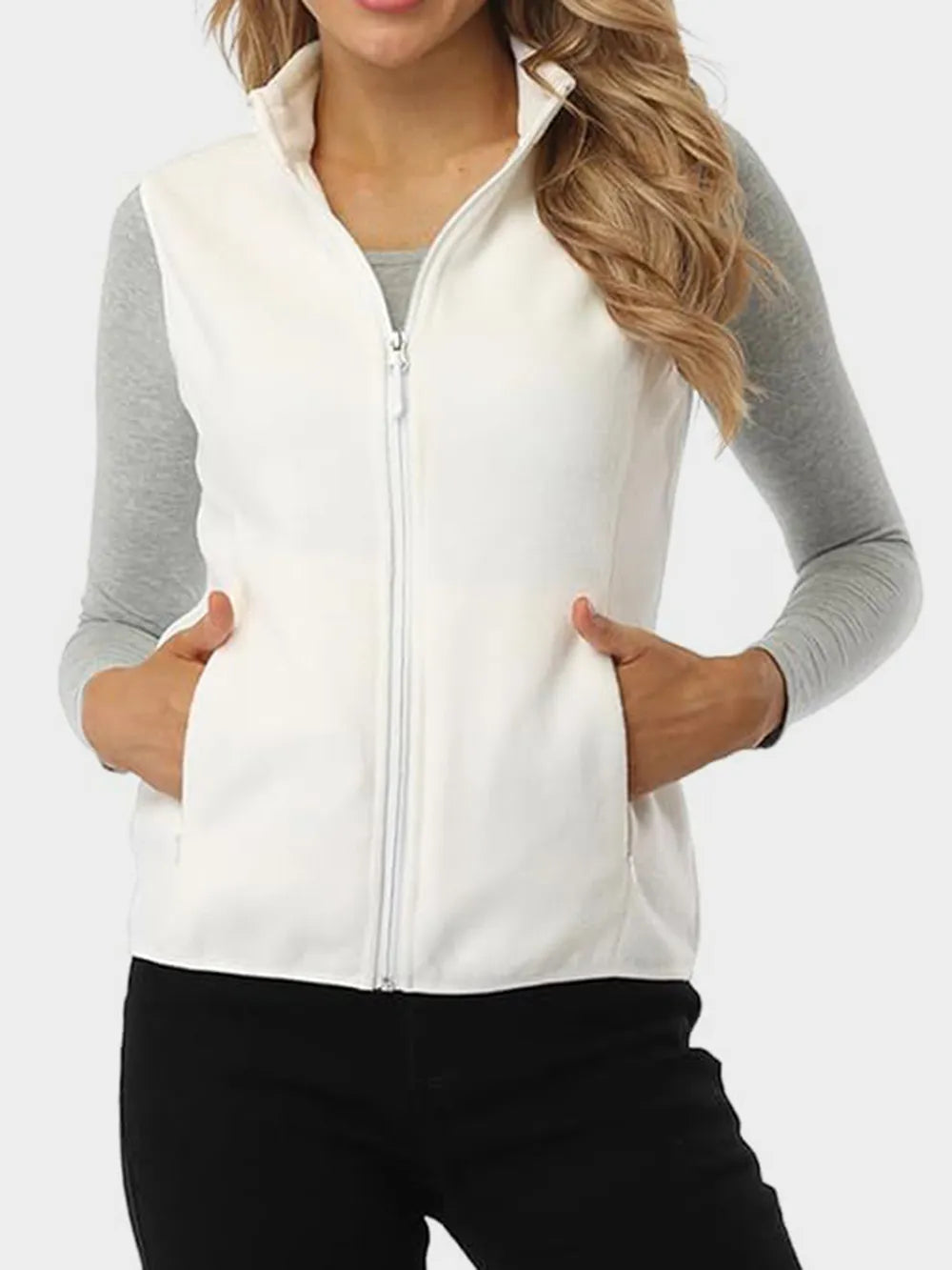 Fashorio Vests White / S Zip Up Turtleneck Vest with Pockets