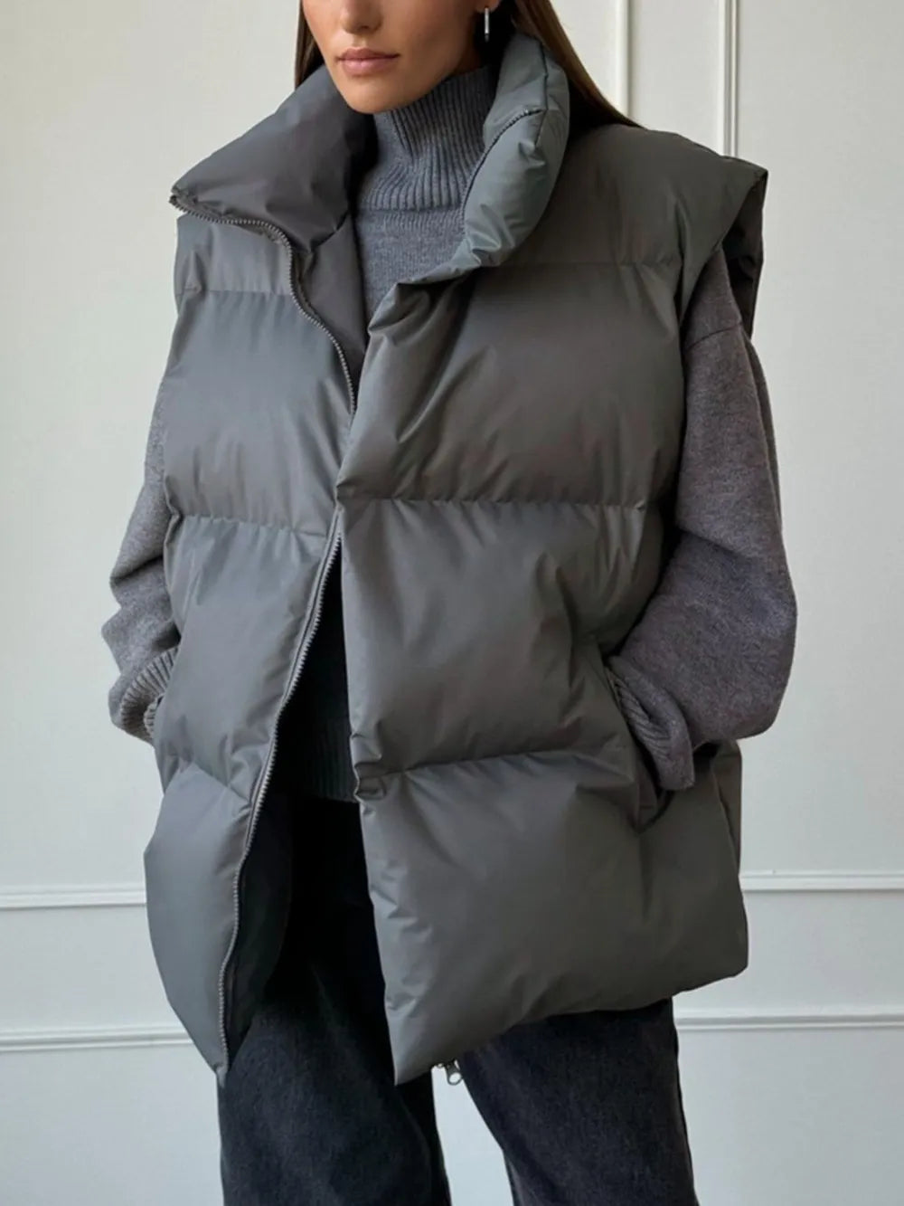 Fashorio Vests Zip Up Turtleneck Vest Coat