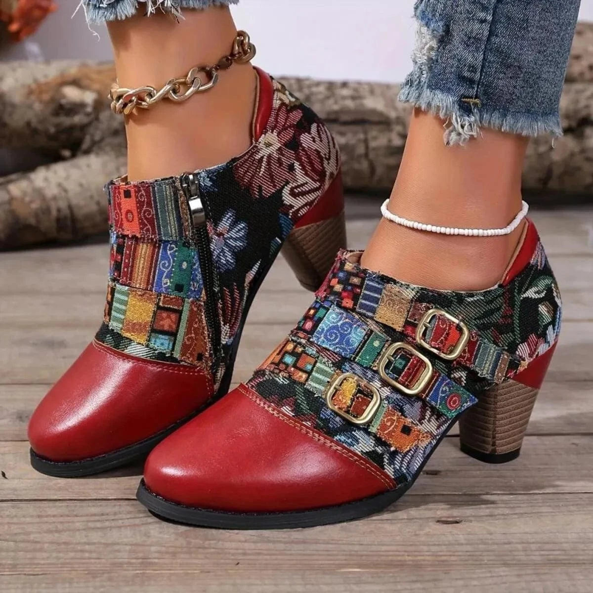 Fashorio Vintage Bohemian Patchwork Ankle Boots