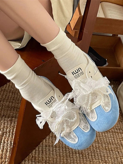 Vintage Lace Ribbon Sneakers - Fashorio