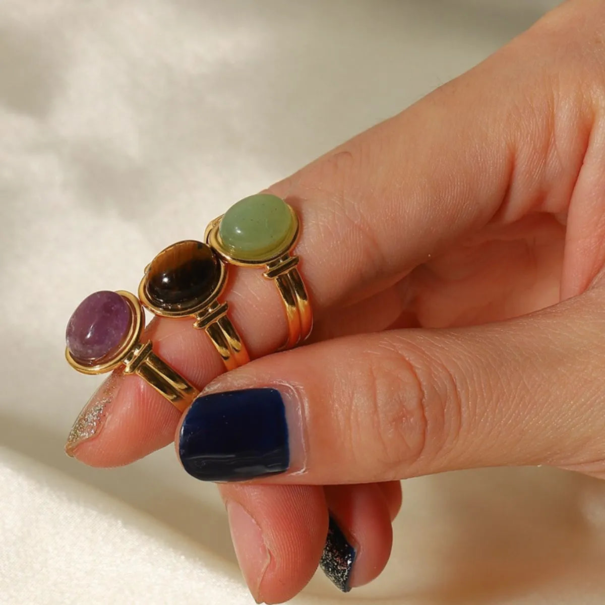 Fashorio Vintage Natural Stone Gold Plated Adjustable Ring