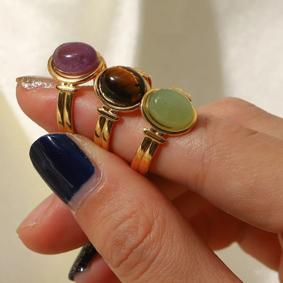 Fashorio Vintage Natural Stone Gold Plated Adjustable Ring
