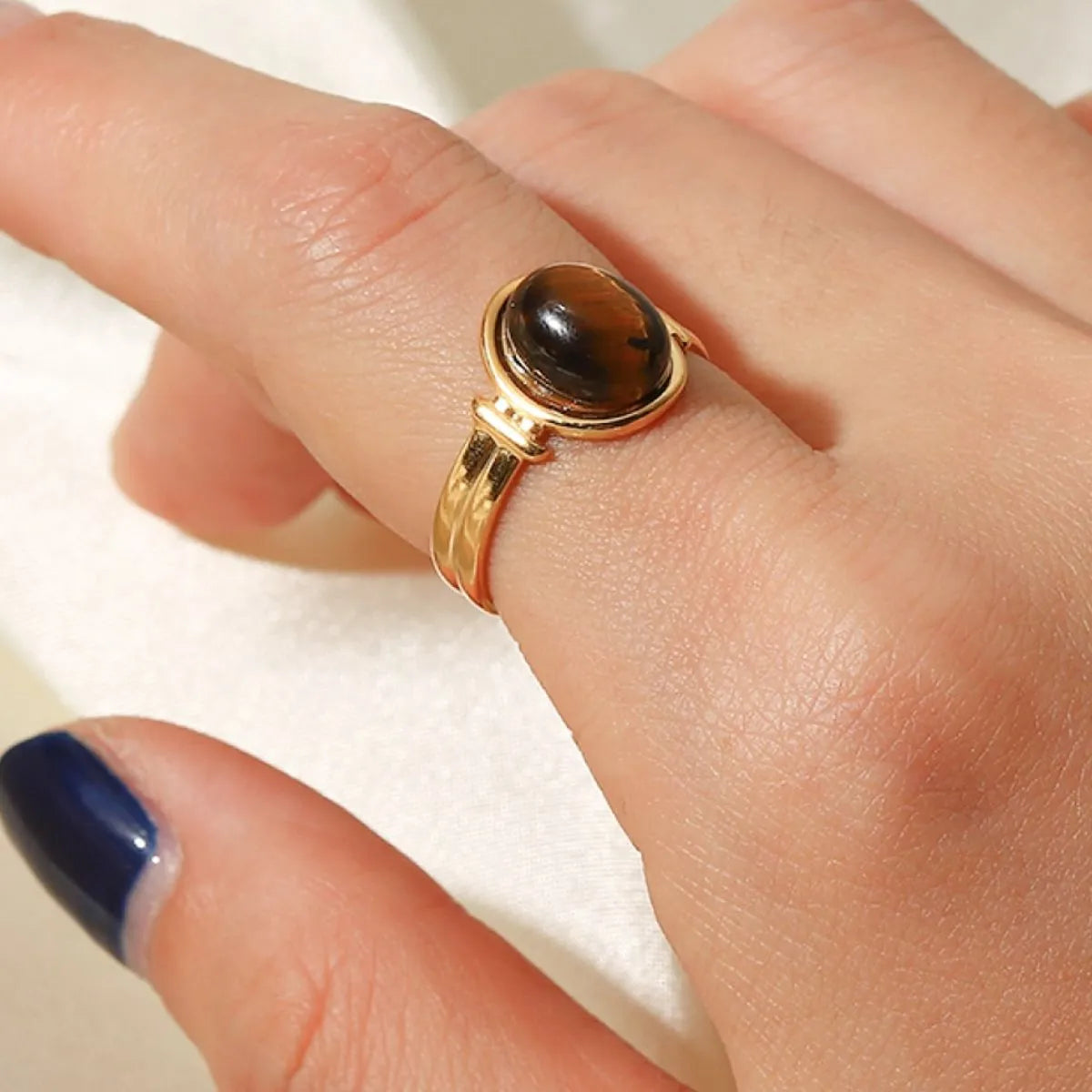Fashorio Vintage Natural Stone Gold Plated Adjustable Ring