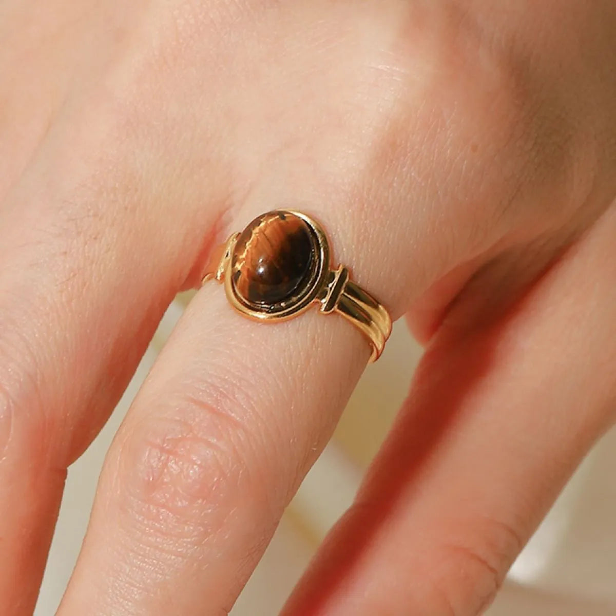 Fashorio Vintage Natural Stone Gold Plated Adjustable Ring