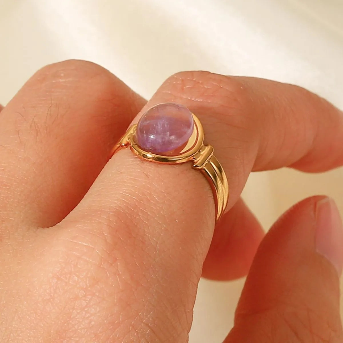 Fashorio Vintage Natural Stone Gold Plated Adjustable Ring