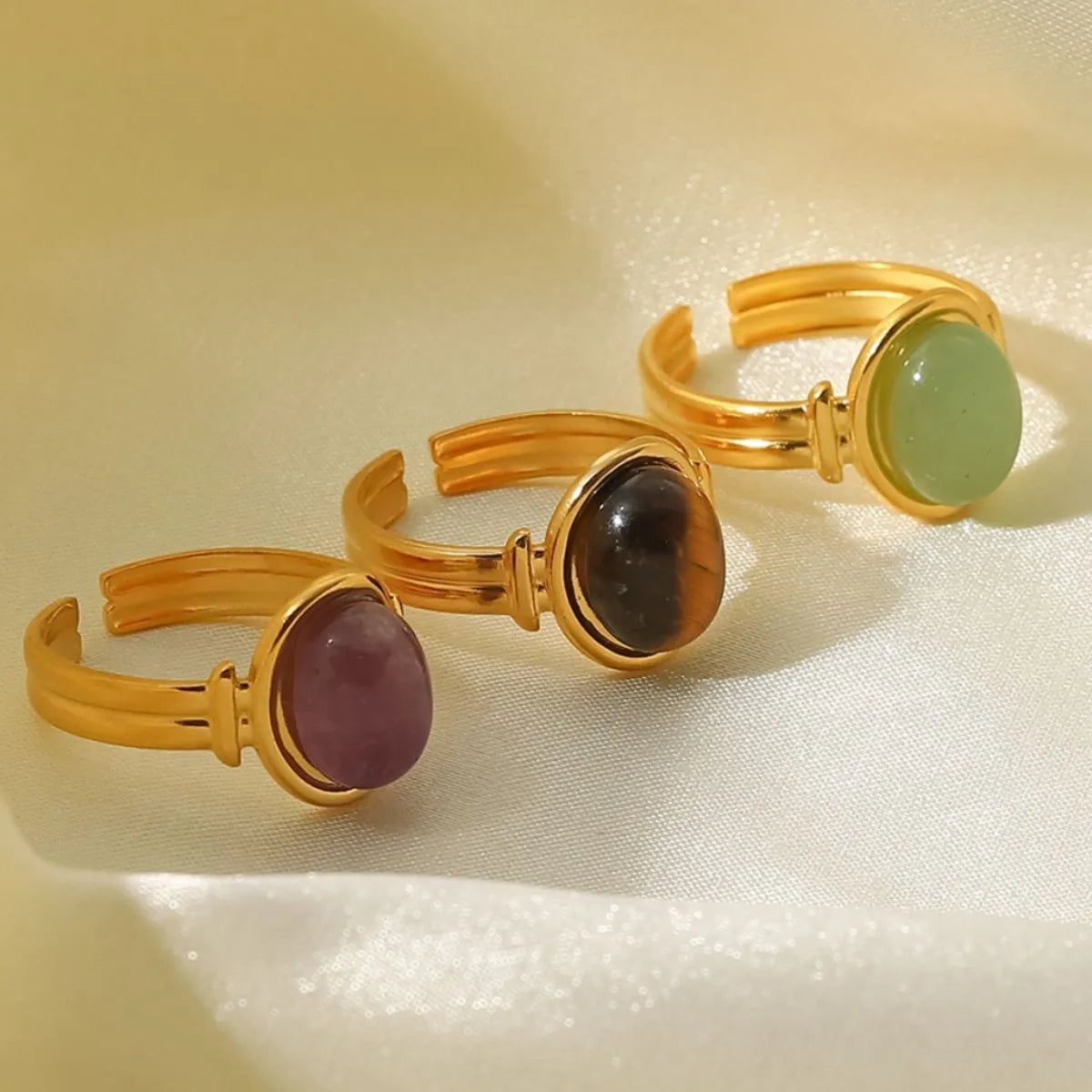 Fashorio Vintage Natural Stone Gold Plated Adjustable Ring