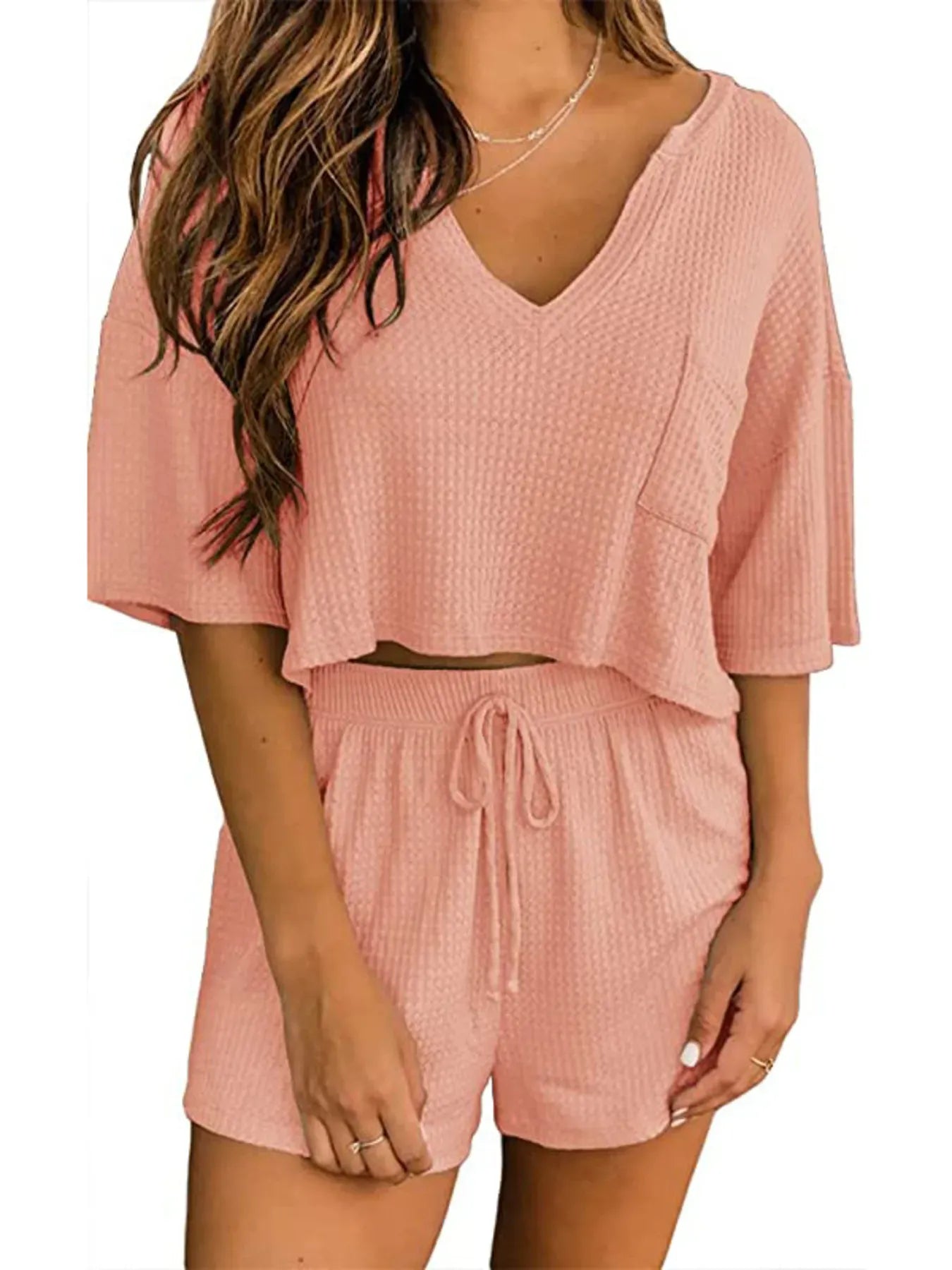 Fashorio Waffle Knit Top and Shorts Lounge Set