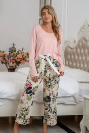 Fashorio Watermelon pink / S Round Neck Top and Printed Pants Lounge Set