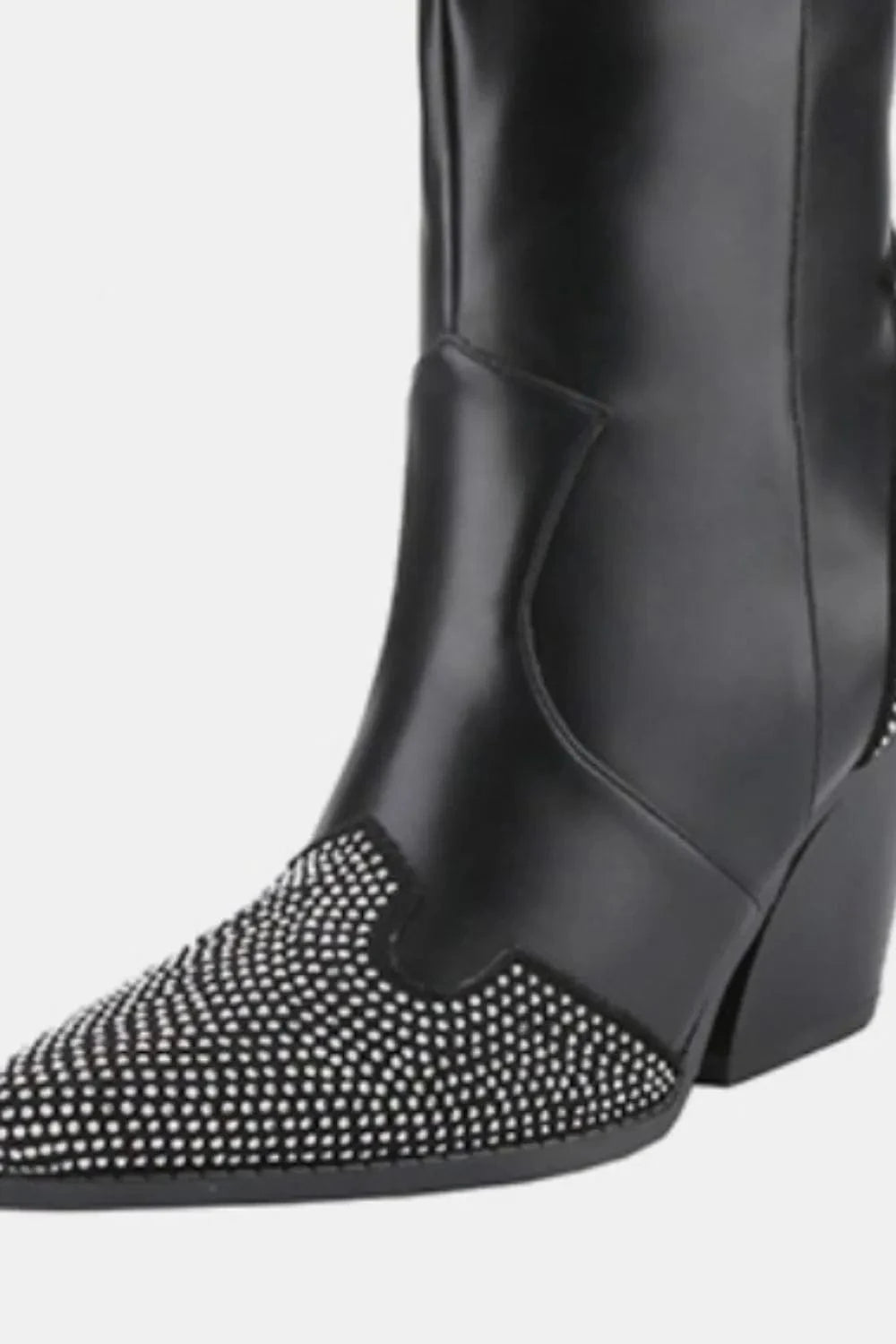 Weeboo Chunky Heel Rhinestone Decor Western Boots - Fashorio