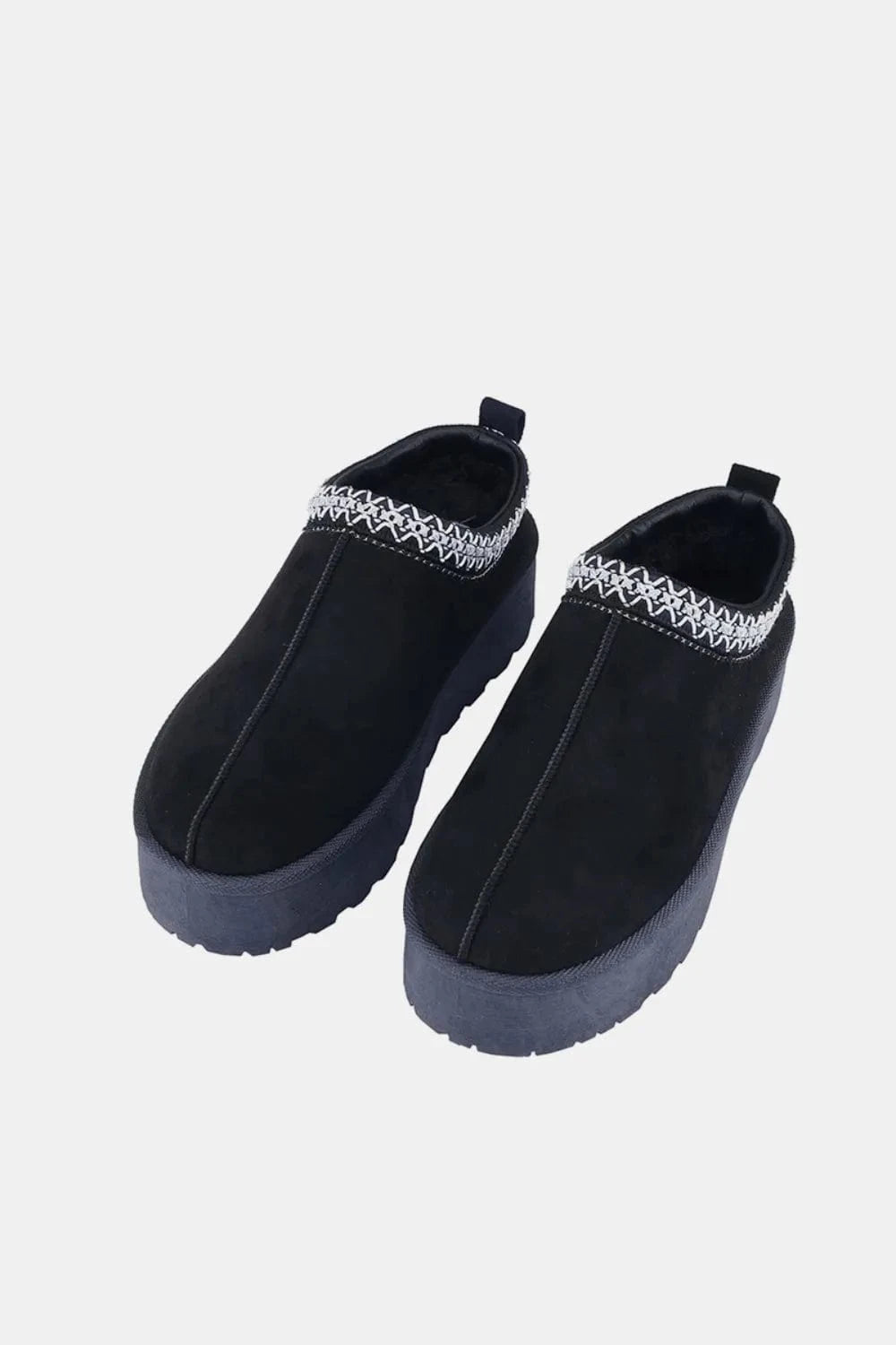 Weeboo Platform Embroidered Trim Slip-On Boots - Fashorio
