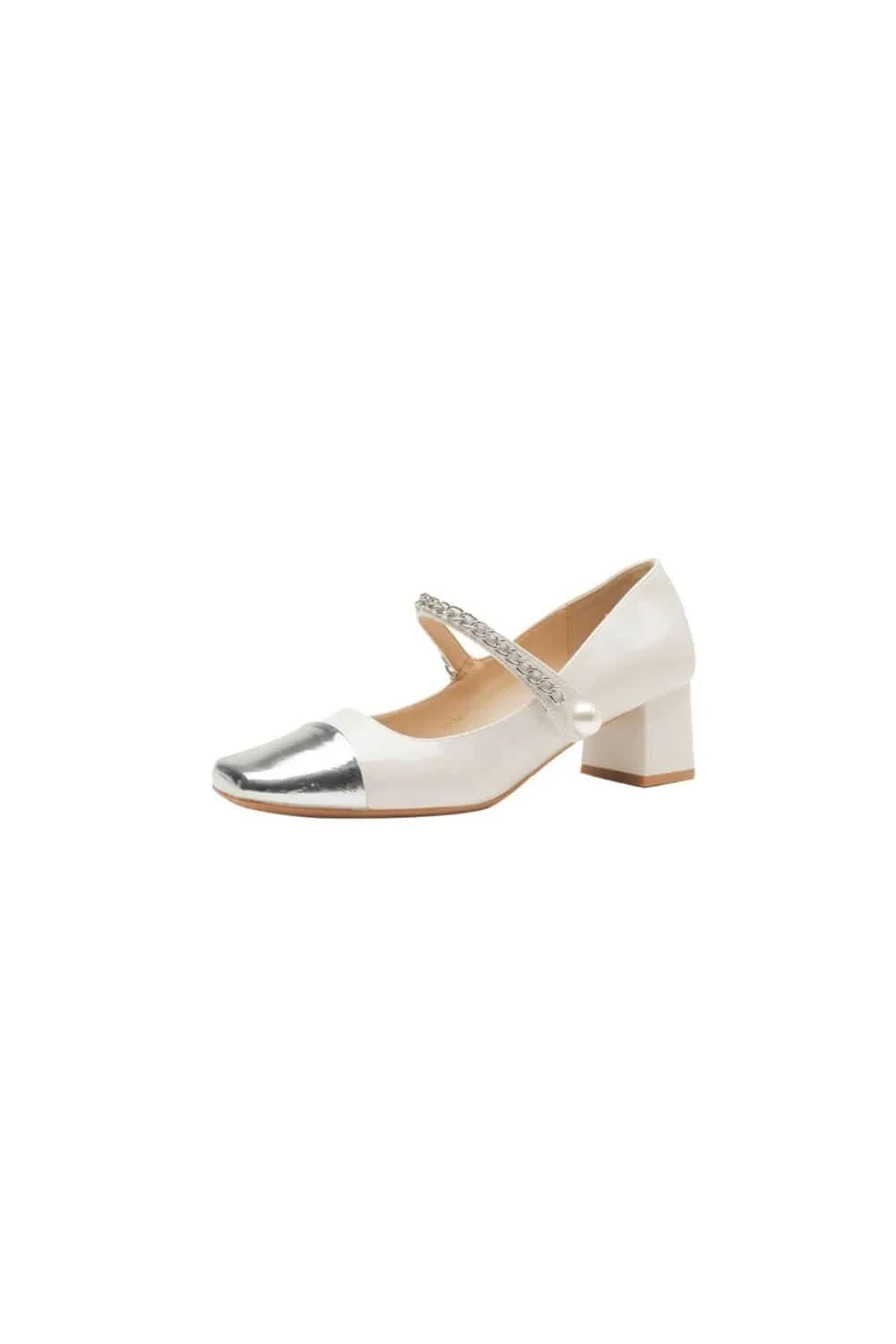 Square Toe Block Heels Pumps White - Fashorio