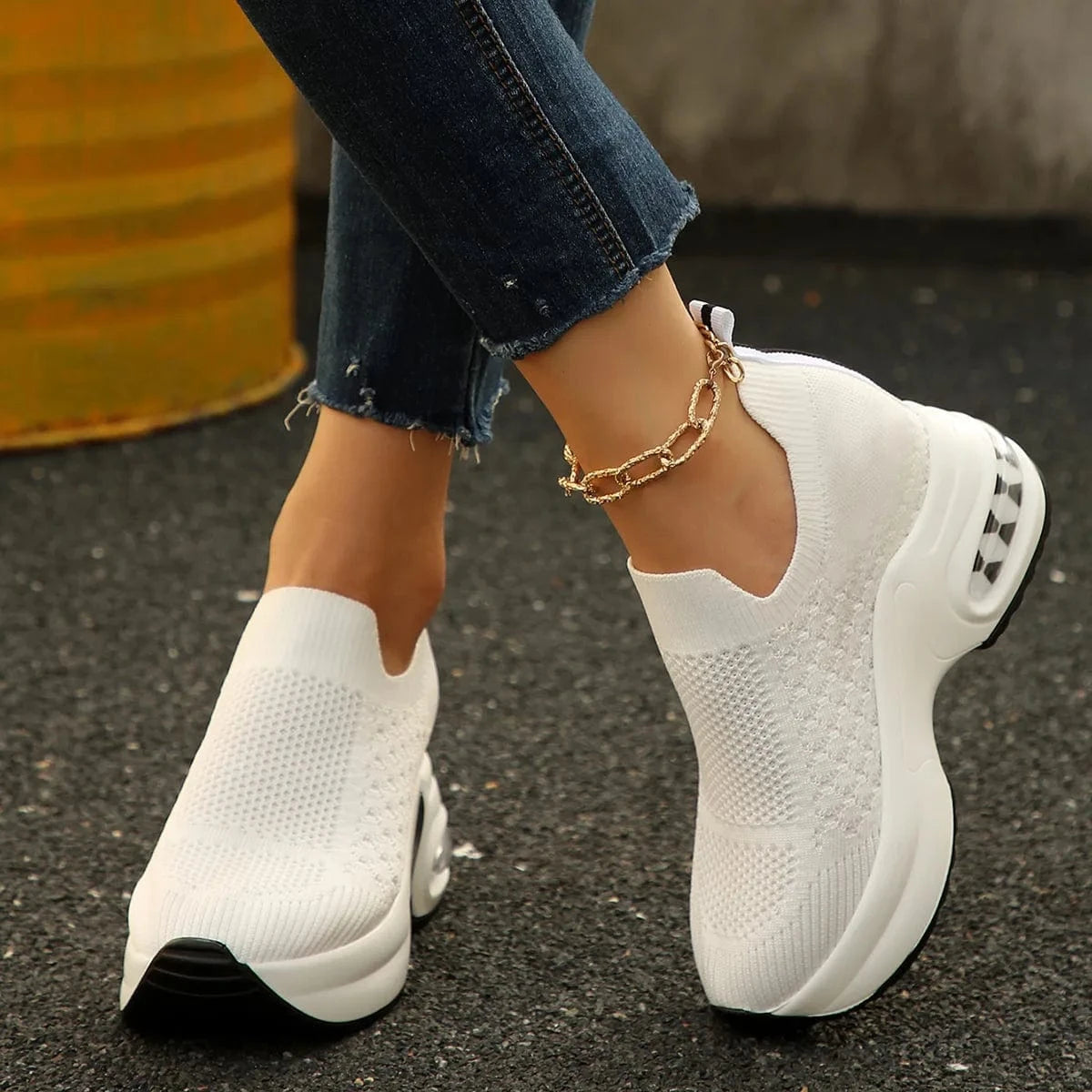 Breathable Mesh Platform Sneakers White - Fashorio