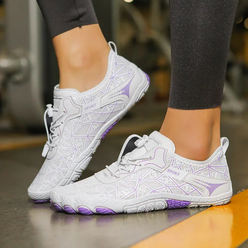 Fashorio White / 35(US4) Elastic Lock Laces Mesh Contrast Breathable Athletic