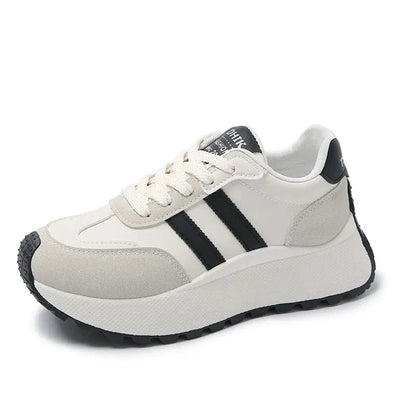 Side Striped Lace Up Platform Athletic Sneakers White - Fashorio