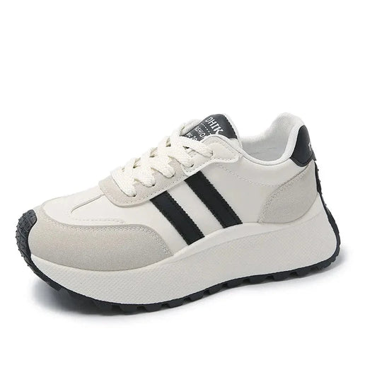 Side Striped Lace Up Platform Athletic Sneakers White - Fashorio
