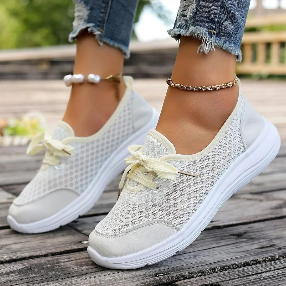 Breathable Mesh Sneakers White - Fashorio