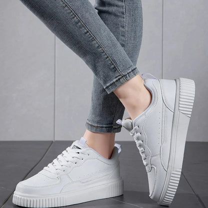 Lace Up Contrast Platform Sneakers White - Fashorio