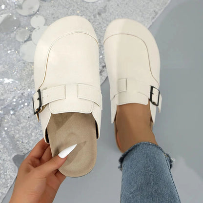 Round Toe Flat Slip-Ons White - Fashorio