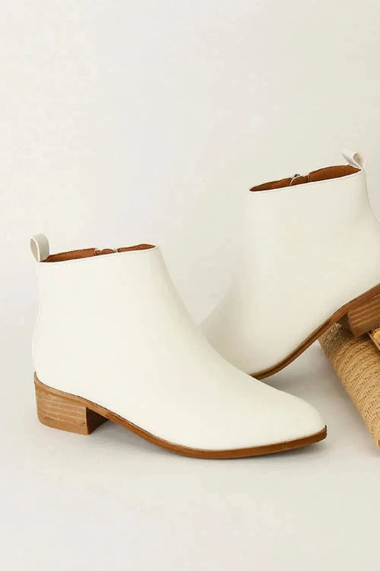 Beast Fashion PU Leather Block Heel Boots White - Fashorio
