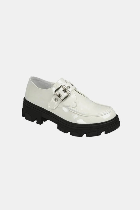 Forever Link Buckled Platform Lug Sole Loafers White - Fashorio