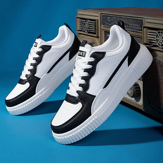 Lace Up Contrast Platform Sneakers White Black - Fashorio