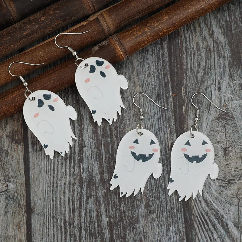 Fashorio White / One Size 2 Piece Alloy Acrylic Ghost Dangle Earrings