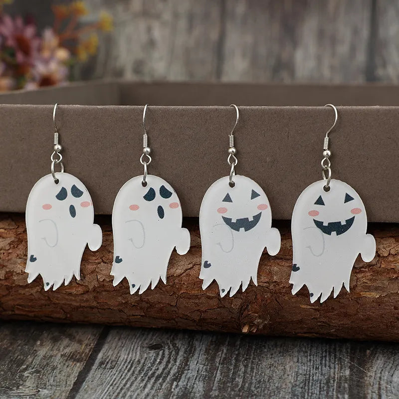 Fashorio White / One Size 2 Piece Alloy Acrylic Ghost Dangle Earrings