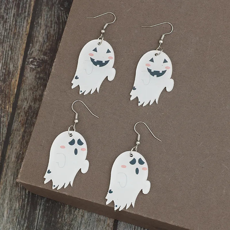 Fashorio White / One Size 2 Piece Alloy Acrylic Ghost Dangle Earrings