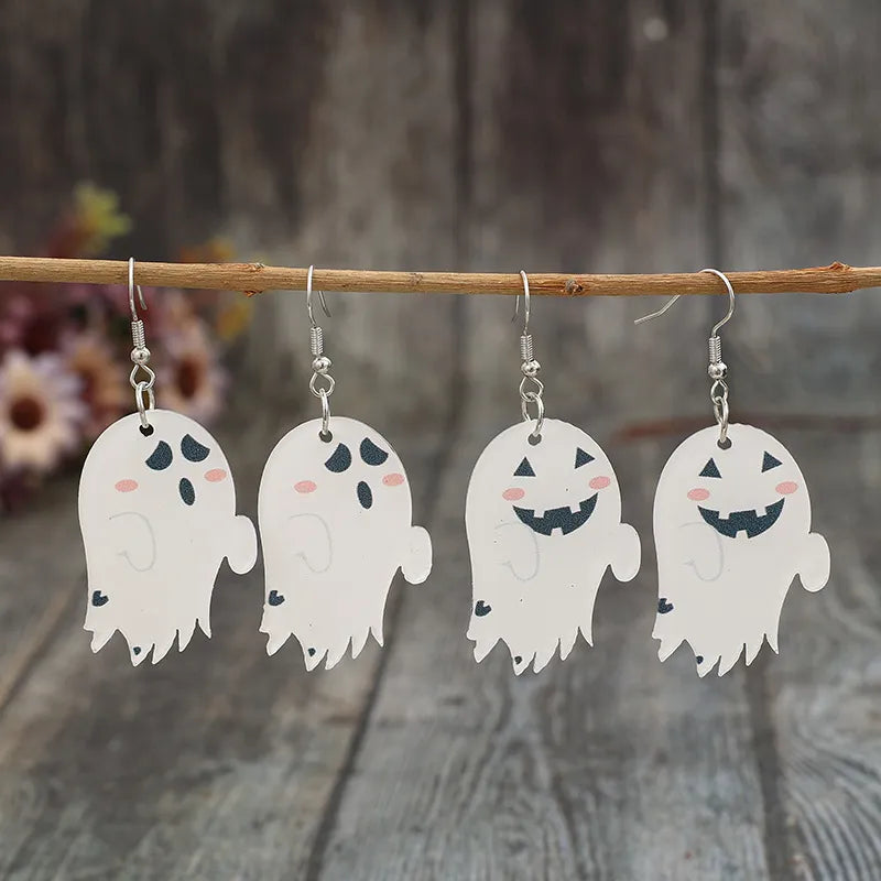Fashorio White / One Size 2 Piece Alloy Acrylic Ghost Dangle Earrings