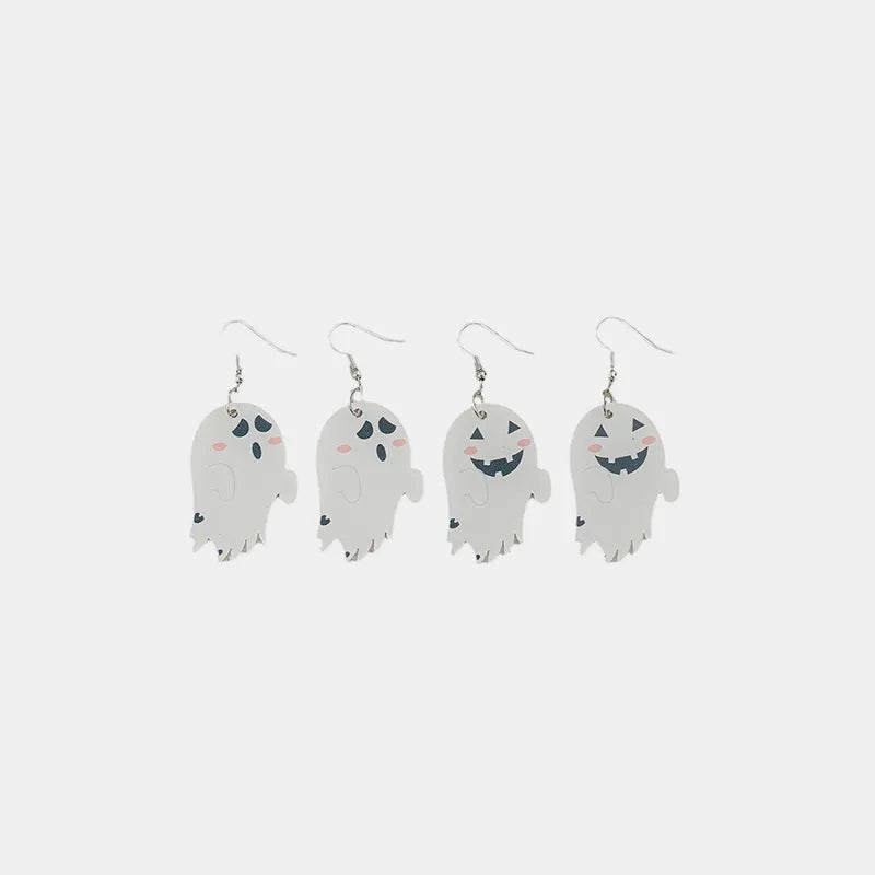 Fashorio White / One Size 2 Piece Alloy Acrylic Ghost Dangle Earrings