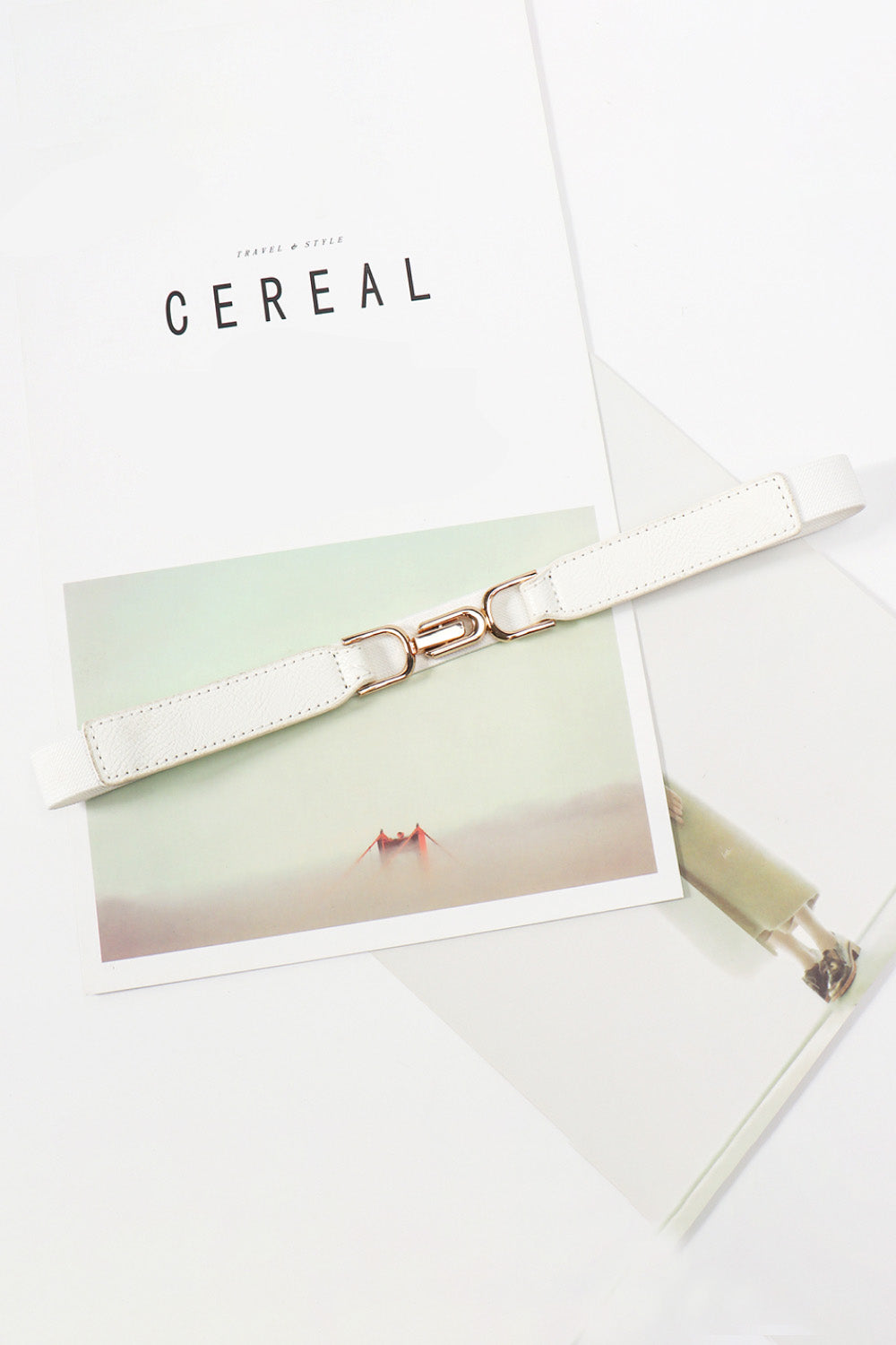 Fashorio White / One Size Alloy Buckle Elastic Belt