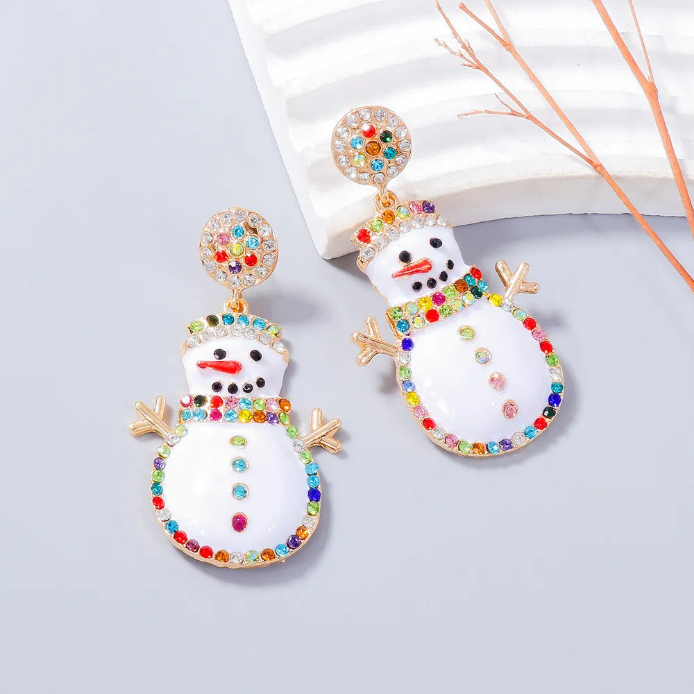 Fashorio White / One Size Alloy Rhinestone Snowman Earrings