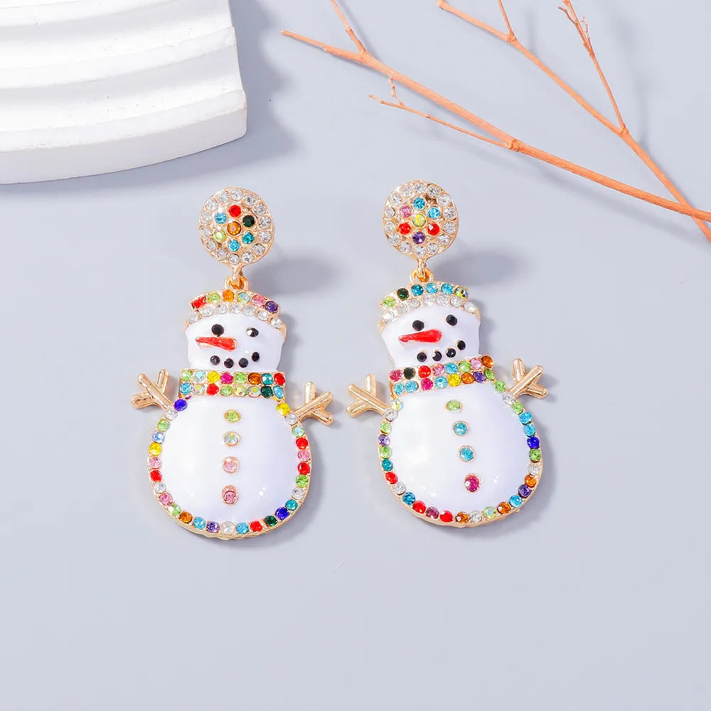 Fashorio White / One Size Alloy Rhinestone Snowman Earrings