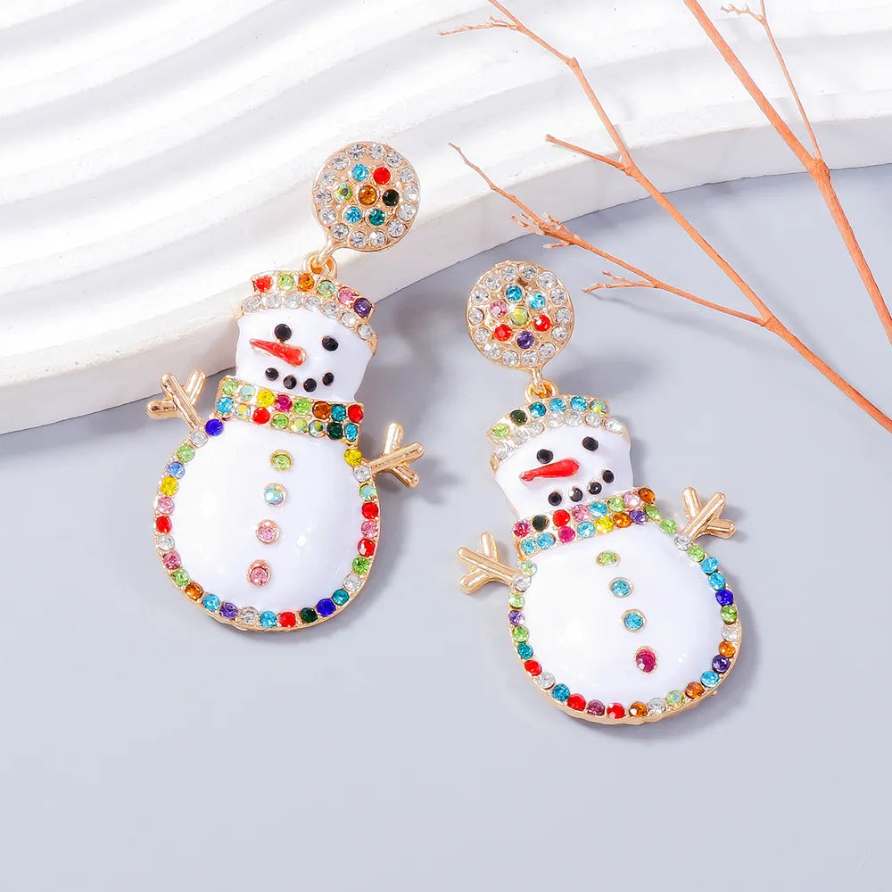 Fashorio White / One Size Alloy Rhinestone Snowman Earrings