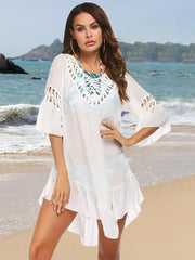 Fashorio White / One Size Backless Cutout Three-Quarter Sleeve Cover Up